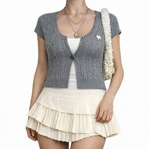 Abercrombie & Fitch RARE Vintage Y2K Gray Knit Indie Sweater Cardigan Vest Top L